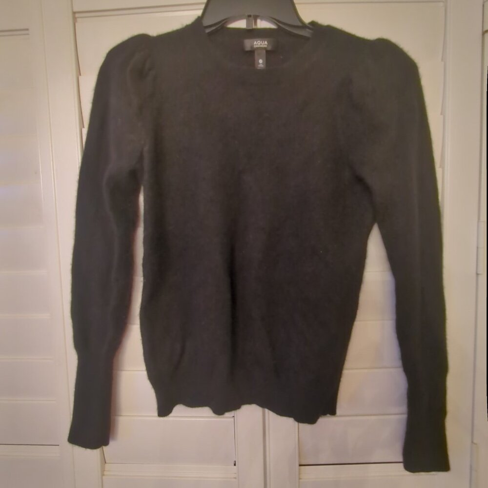 Aqua Cashmere Black Puff Sleeve Sweater in XS